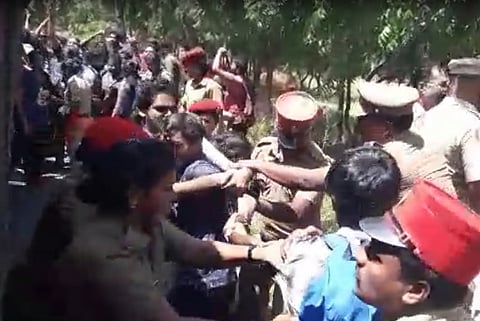 Students of PU protesting inside the campus