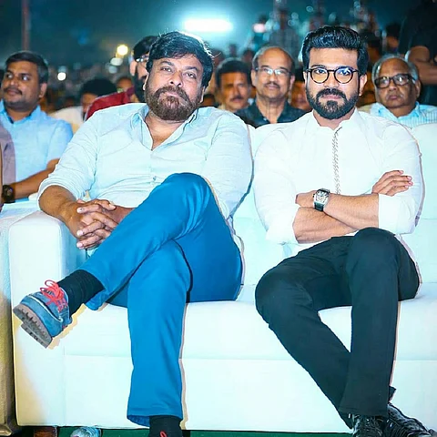 Actors Chiranjeevi and his son Ram Charan, also an actor