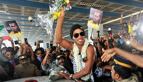 Watch video: Ronaldinho escapes unhurt as traffic pole falls in front of car