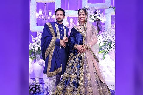 Pics: Saina Nehwal, Parupalli Kashyap look regal in their star-studded Hyd reception