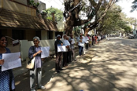 Bengaluru’s Sanjay Nagar residents form human chain to fight for their ‘right to walk’