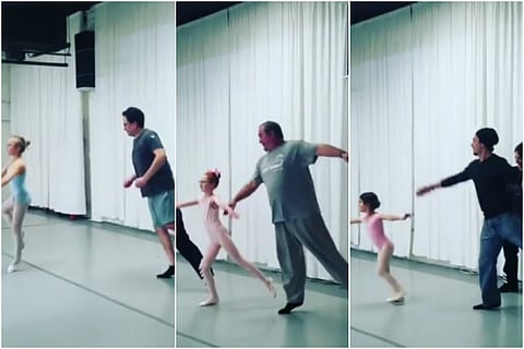 This video of fathers joining their daughters in ballet training is adorably hilarious