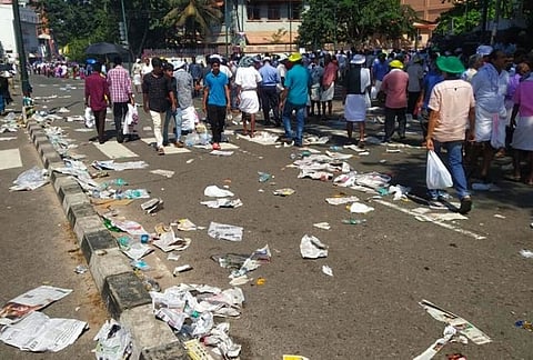 The problem of plastic waste outside Kerala Secretariat after every protest