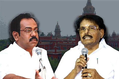 Tamil Nadu Ministers Thangam Thennarasu and KKSSR Ramachandran against the backdrop of Madras High Court
