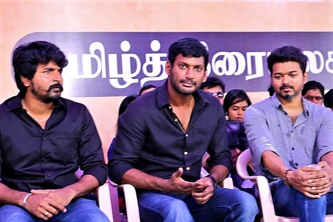 In pictures: Nadigar Sangam holds silent protest in Chennai for CMB, Sterlite