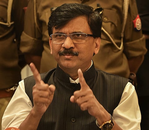 Lucknow: Shiv Sena's Rajya Sabha MP Sanjay Raut addresses a press conference ahead of Shiv Sena chief Uddhav Thackeray's visit, in Lucknow, Monday, Nov.19, 2018. (PTI Photo/Nand Kumar)(PTI11_19_2018_000181A)