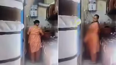 Maid peeing in the plate