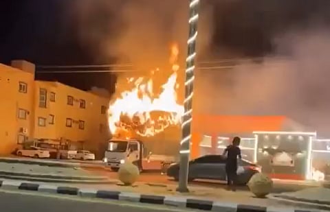 Truck catches fire
