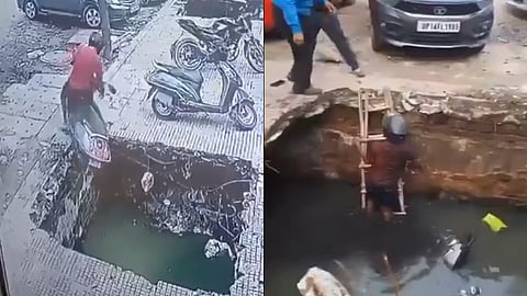 Disabled man falls into open drain