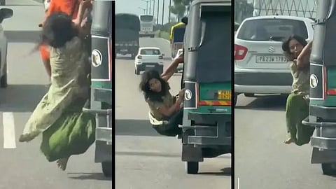 woman trying to escape from scammers