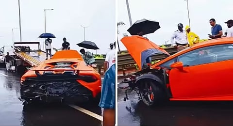 speeding Lamborghini hitting divider