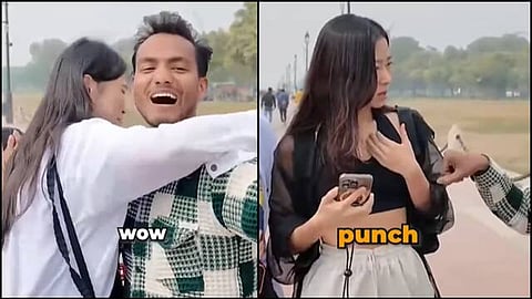 delhi man asking Korean tourist for a hug