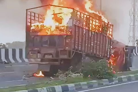 Car and truck collide