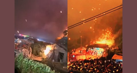 വെടിക്കെട്ടിനിടയില് കാണികള്ക്കിടയിലേക്ക് തീ വീണു: പരക്കംപാഞ്ഞ് ജനക്കൂട്ടം | Video