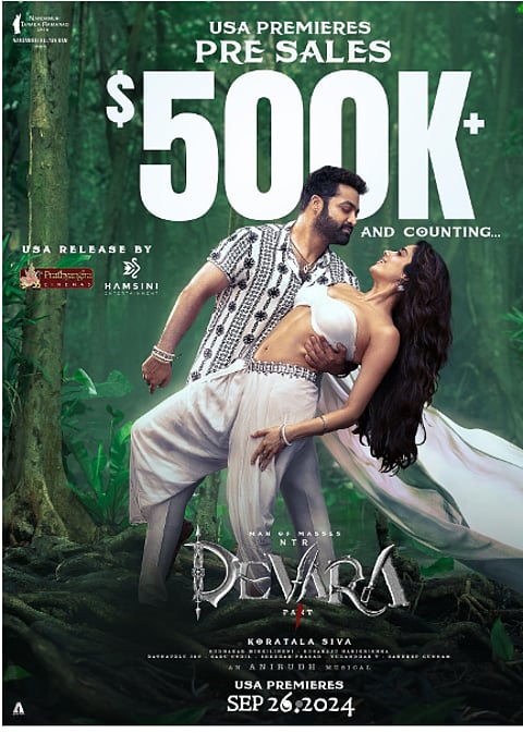 ദേവാര: ഒന്നാം ഭാഗം, യുഎസിൽ ഏറ്റവും വേഗത്തിൽ 15,000 ടിക്കറ്റുകൾ വിറ്റഴിച്ച ഇന്ത്യൻ ചിത്രമെന്ന റെക്കോർഡ് സൃഷ്ടിച്ചു