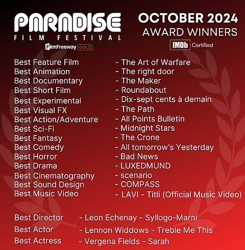 പാരഡൈസ് ഫിലിം ഫെസ്റ്റിവലിൽ മികച്ച ഫീച്ചർ ഫിലിമായി കൃഷാന്ദിൻ്റെ ദ ആർട്ട് ഓഫ് വാർഫെയർ തിരഞ്ഞെടുക്കപ്പെട്ടു