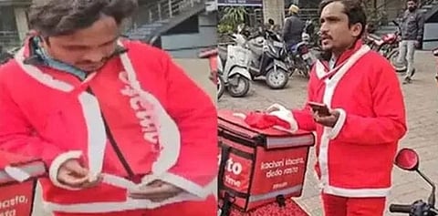 ഹനുമാൻ ജയന്തിക്ക് കാവി വസ്ത്രം ഇടുമോ? സൊമാറ്റോ ഡെലിവറി ഏജന്റിന്റെ സാന്താക്ളോസ് വേഷം അഴിപ്പിച്ച് ഹിന്ദു സംഘടന