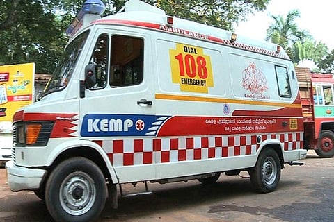 108 ambulance painted white blue and red
