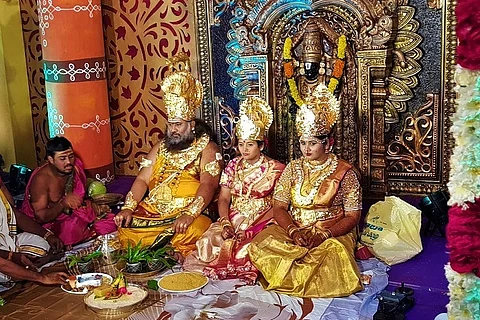 Why pray to gods when you can be them: 'Swami' and family dress up as gods for wedding