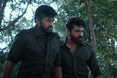 Chiranjeevi and Ram Charan in Acharya trailer