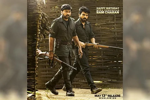 Chiranjeevi and Acharya are seen as walking side by side.