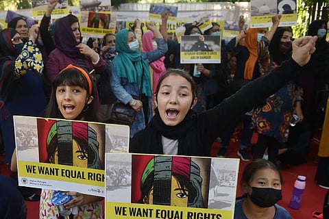 Afghan women protesting