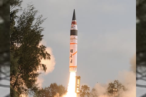 Agni V during its first test flight