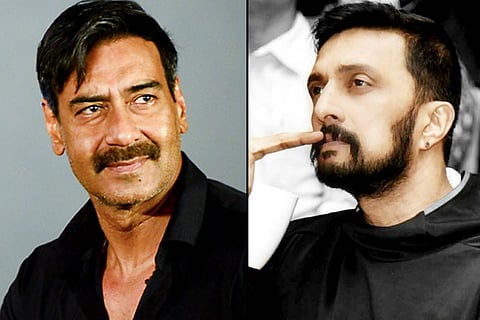 A collage of Ajay Devgn and Kiccha Sudeep