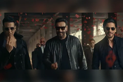 Actors Akshay Kumar, Ajay Devgn and Shah Rukh Khan in chewing tobacco brand Vimal Elaichi's ad