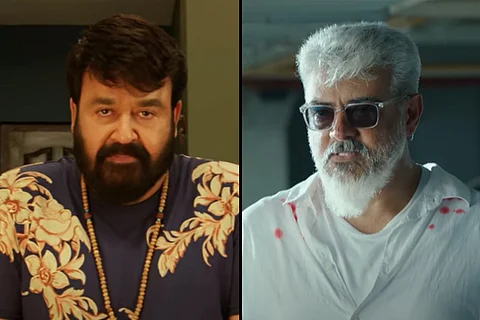 Mohanlal from Alone (L) and Ajith Kumar from Thunivu (R)