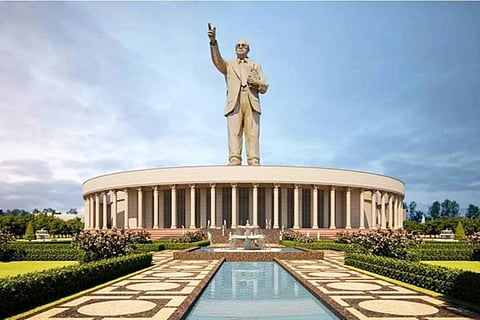 An artist impression of proposed 125 feet Dr BR Ambedkar statue