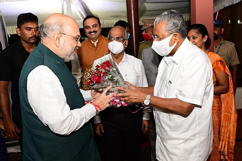 Amit Shah and Pinarayi Vijayan at the South Zonal Council meeting