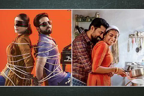 Poster of Bollywood film 'Andhadun' on the left and poster of Mollywood film 'The Great Indian Kitchen on the right.
