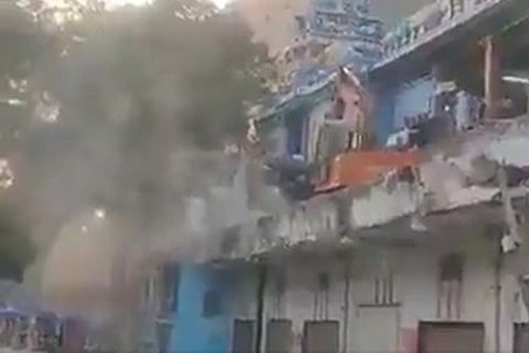 A screengrab from the video of the temple being renovated
