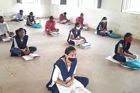 Schools students in Andhra in a classroom amid coronavirus pandemic