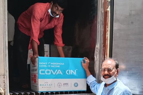 Covaxin stock received at Gannavaram airport in Andhra Pradesh