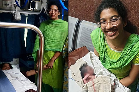 Left: Swathi and the mother; Right: Swathi and the baby