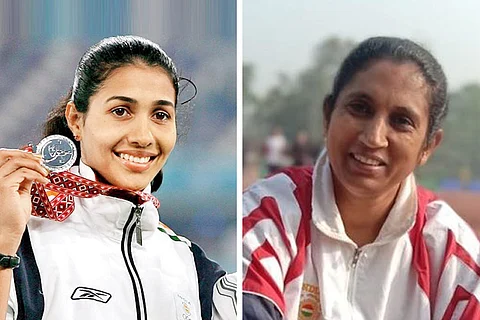 A collage of Anju Bobyy George on the left and Jincy Phillip on the right