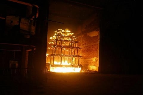 Antarvedi temple chariot on fire