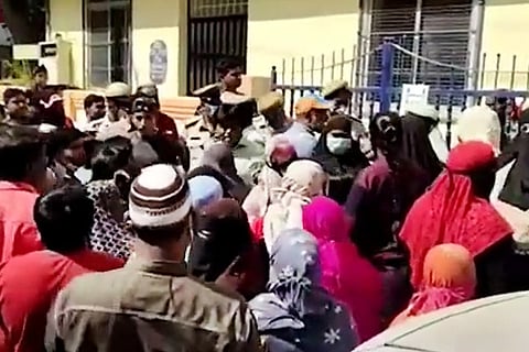 Parents protesting at the school