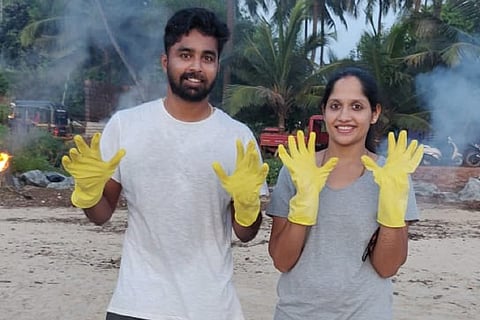 Couple who cleaned up beach in Baindur after their wedding