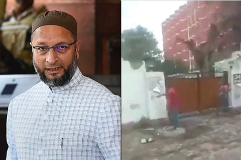 Asaduddin Owaisi and his damaged residence of New Delhi