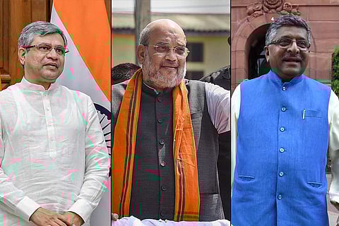 A collage of Amit Shah, IT Minister Ashwini Vaishnaw, Ravi Shanker Prasad