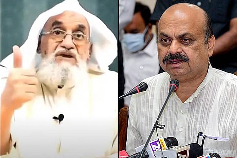 Collage of Ayman al-Zawahiri and Karnataka Chief Minister Basavaraj Bommai