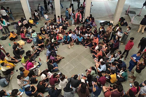Students staging protests at Azim Premji University demanding safer transport
