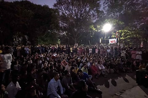 SFI students watching the banned documentary on PM Modi in EFLU