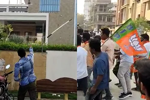 BJP workers attacks TRS MLA's house