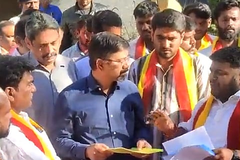 Protesters outside the BMRCL office