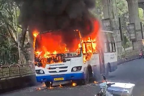 BMTC bus catches fire in Bengaluru