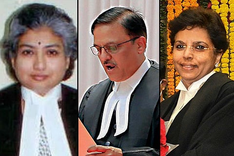 A collage of Justice BV Nagarathna, Chief Justice Oka and Chief Justice Hima Kohli